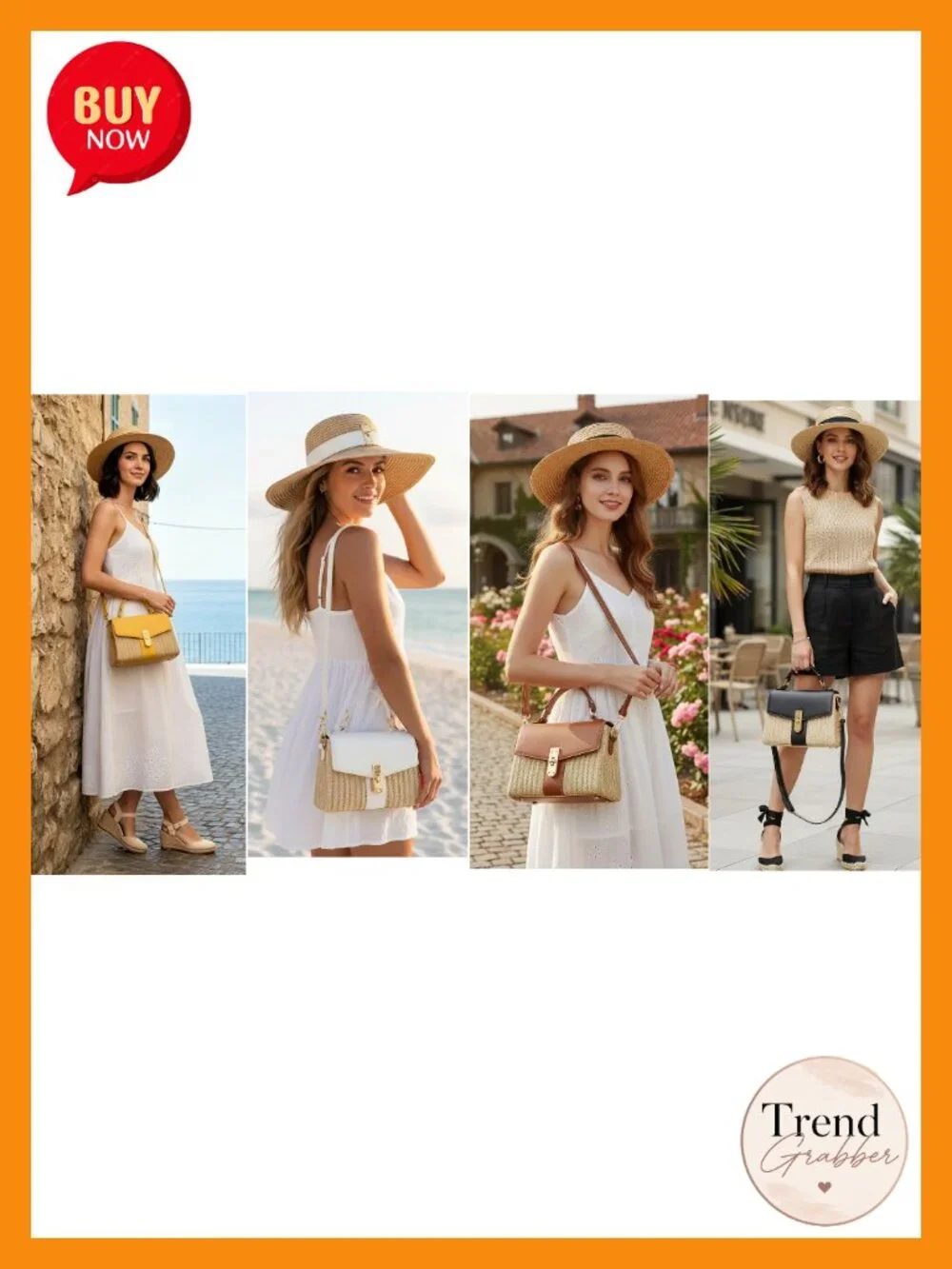 Straw Woven Women's Crossbody Satchel Beach Handbag Summer Vacation Shoulder